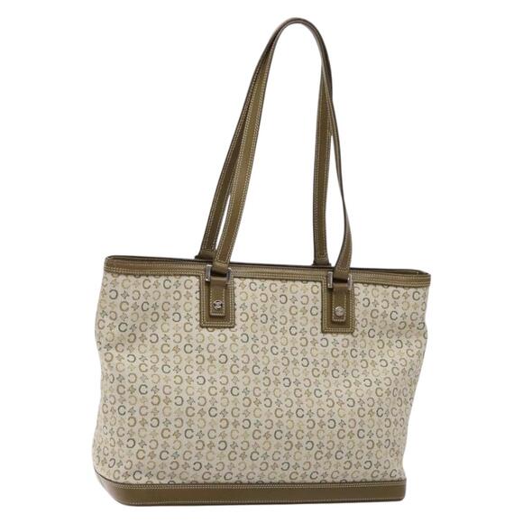 CELINE C Macadam Canvas Tote Bag Khaki Silver - Picture 1 of 13